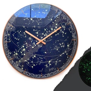 Star Map Constellation, Dark Blue Celestial Galaxy, Glow In The Dark Clock, Wall Clock, Astronomy Gift, Oversized Clock, Stellar Glass Clock