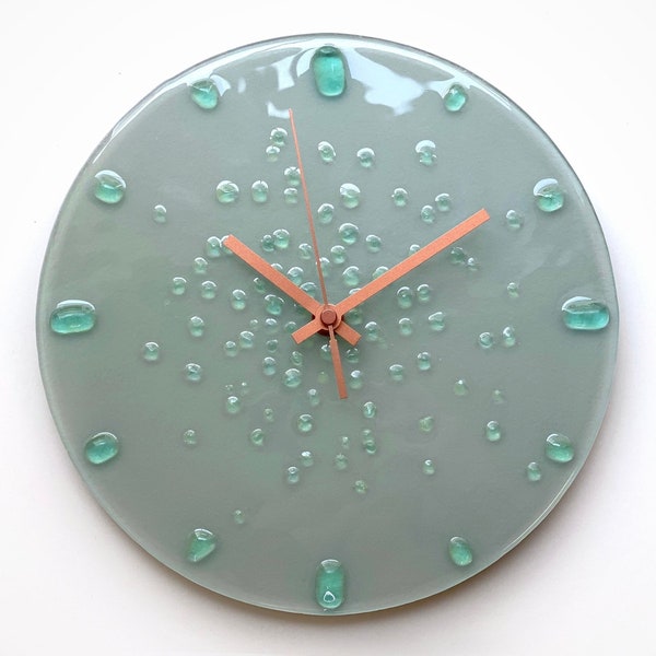 Recycled Wall Clock, Grey Wall Decor, Contemporary Wall Clock, Glow in Dark, Fused Glass Clock, Clock for wall, 10" Wall Clock, Silent Clock