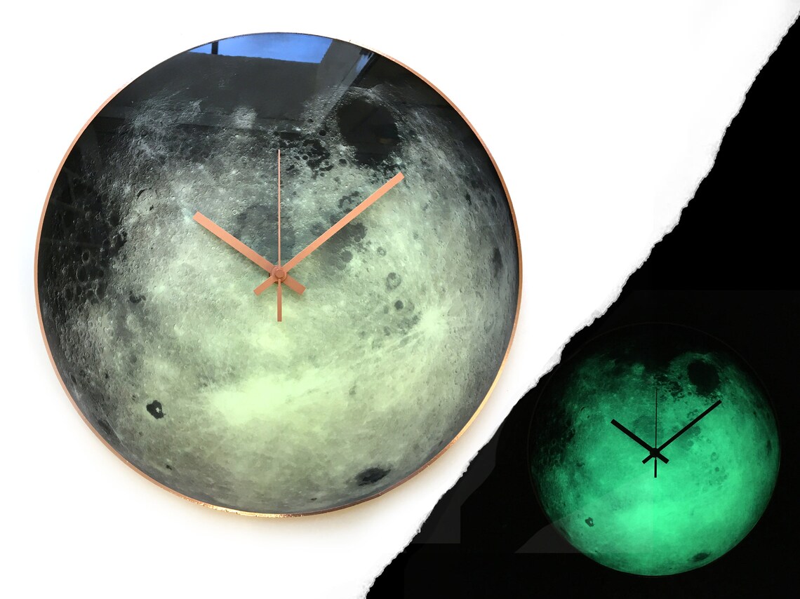 Moon Wall Clock Moon Glow Clock Decor Glow in the Etsy