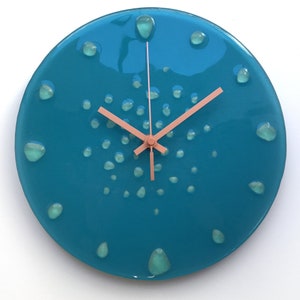 Glow in the Dark Wall Clock, 10&quot; Recycled Glass Clock, Fused Glass, Art Clock, Wall Decor, Blue Wall Clock, Nautical Wall Clock, Fused Art