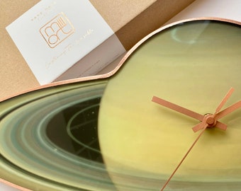 Saturn Planet Clock in Special Glass Shape: Glowing Celestial