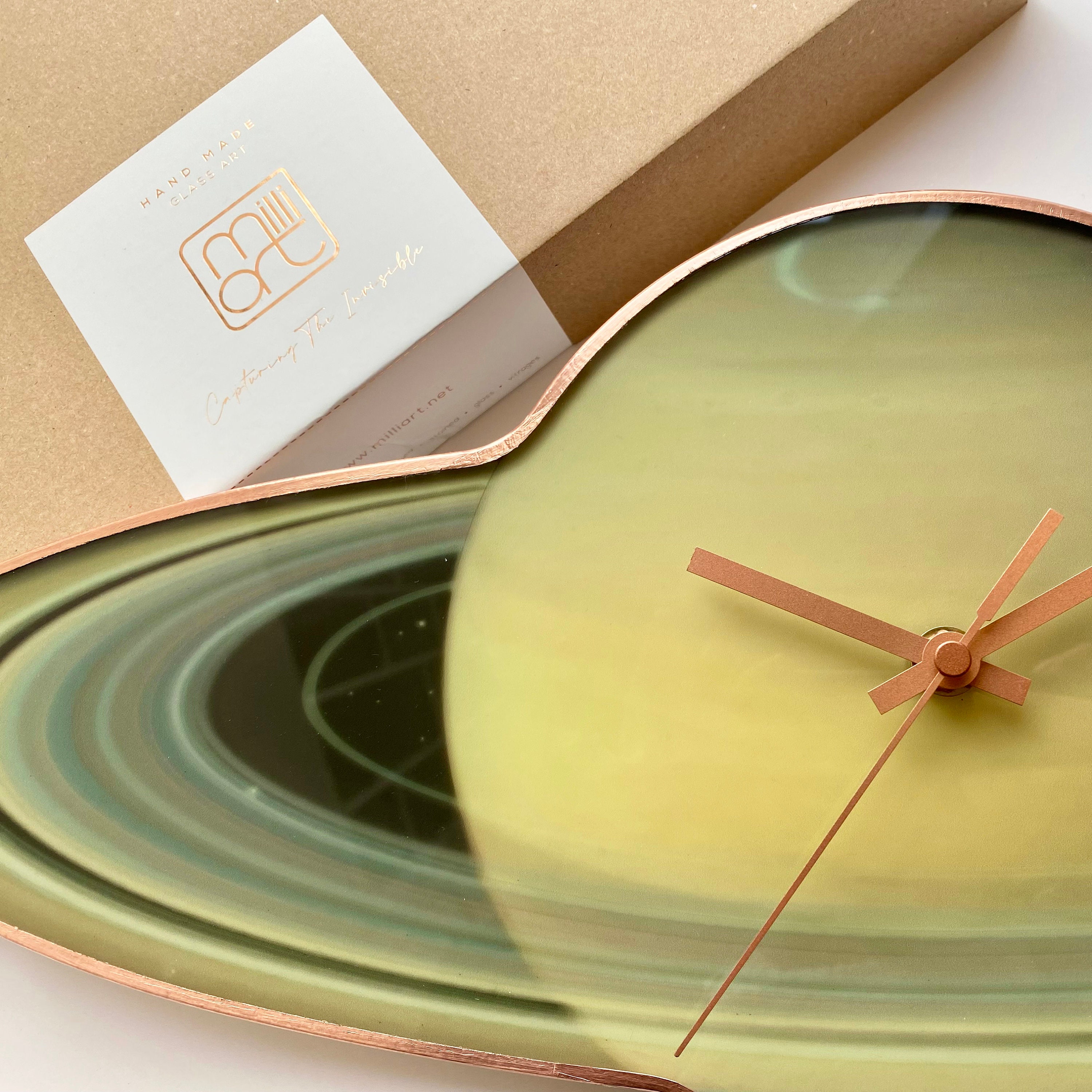 Saturn Planet Clock in Special Glass Shape: Glowing Celestial