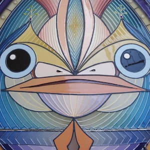 Painting on Glass with Wooden Frame: &quot;The Fish The Frog The Bird&quot;