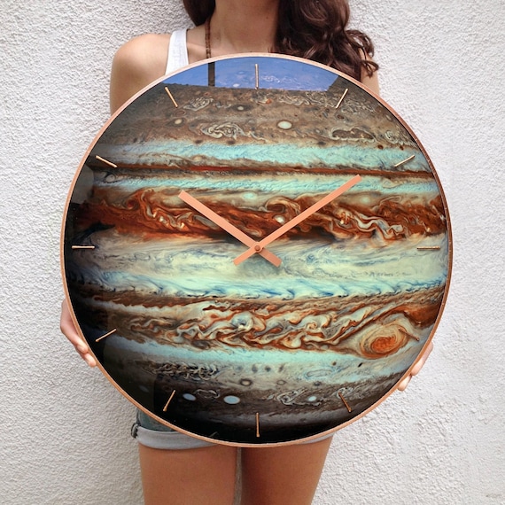 Jupiter Planet Glass Wall Clock, 10” to 36” Large Glow-in-the-Dark