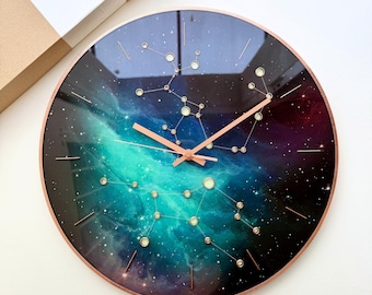 Wedding Gift Personalized Glass Wall Clock with Two Zodiac Signs • Sagittarius & Virgo • Anniversary Gift