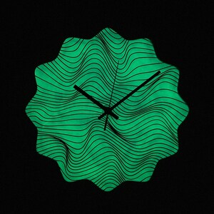 Eye-catching glow-in-the-dark wall clock featuring hand-painted magic waves. This oversized gothic art clock with black finishing adds a mystical touch to your home decor, perfect for bohemian and eclectic styles. Unusual clock. Oversized wall clock.