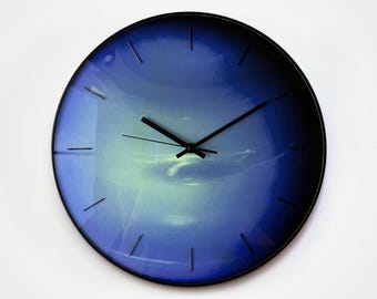 Nautical Decor Glass Art • Neptune Planet Glow in the Dark • Unique & Modern Blue Wall Clock