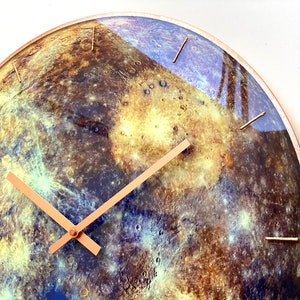 Big Wall Clock, Mercury Planet, Gemini Gift, Glow in the dark, Unique Clock, Oversized Clock, Large Wall Clock, Contemporary Glass Art Clock image 5