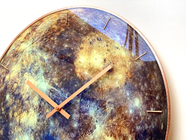 Big Wall Clock, Mercury Planet, Gemini Gift, Glow in the dark, Unique Clock, Oversized Clock, Large Wall Clock, Contemporary Glass Art Clock image 5