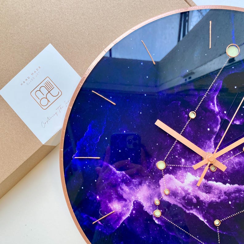 Aquarius Constellation Clock: Glow in the Dark Celestial Astrology Art Decor image 6