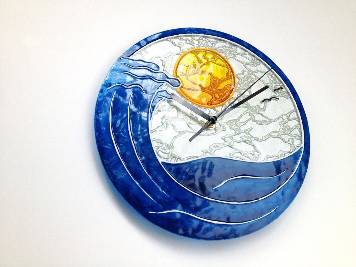 Stained Glass Clock Beach Wall Clock Nautical Wall Clock Etsy