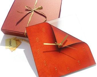 Reloj de pared inusual color naranja quemado: reloj de pared rectangular único