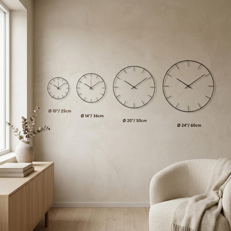 Jupiter glass wall clock size comparison guide for oversized celestial wall decor in modern home
