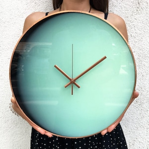 Uranus Planet Glass Clock with Copper Details: Glow in the Dark Space Wall Decor