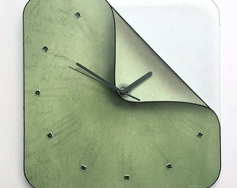 Rustic Green Glass Wall Clock: Rounded Shape Funky Clock in 10"-24"
