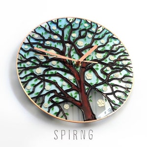 Stained Glass Clock, Wall Clock, Stained Glass, Glass Painting, Hand Painted Glass Clock, Unique Clock, Art Glass, Modern Clock,Four Seasons image 5