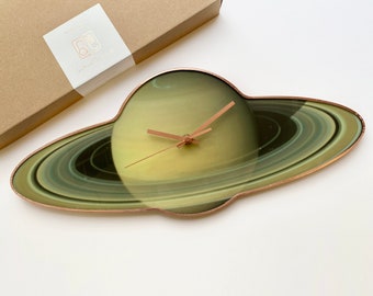 Saturn Wall Clock • Handmade on Tempered Glass • Astrology Space Celestial Decor, Housewarming Astronomy Gift