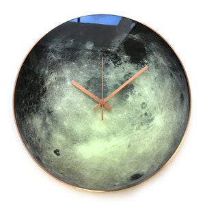 Mystical Moon glass clock, glowing softly in the dark for a magical, astronomy-themed decor. Perfect for yoga, office, or hotel interiors. Its minimalist design makes it an ideal gift for Cancer zodiac signs or astronomy lovers.