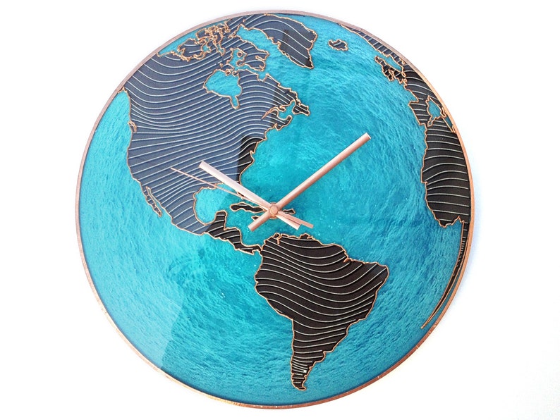 Glass Wall Clock, Sea Blue Decor, Huge Globe Clock, Unique Clock, Blue Decor, Nautical Clock, Big Wall Clock, Sea Blue Design, Glow In Dark image 3