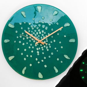 Fused Glass Clock, Emerald Wall Decor, 10" Recycled Clock, Emerald Wall Clock, Glow in Dark, Clock for wall, Noiseless Clock, Silent Clock