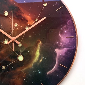 Virgo Sign Gift, Glow In The Dark, Celestial Sky Clock, Wall Clock, Astrology Clock, Steampunk Clock, Space Art, Space Decor, Silent Clock image 5