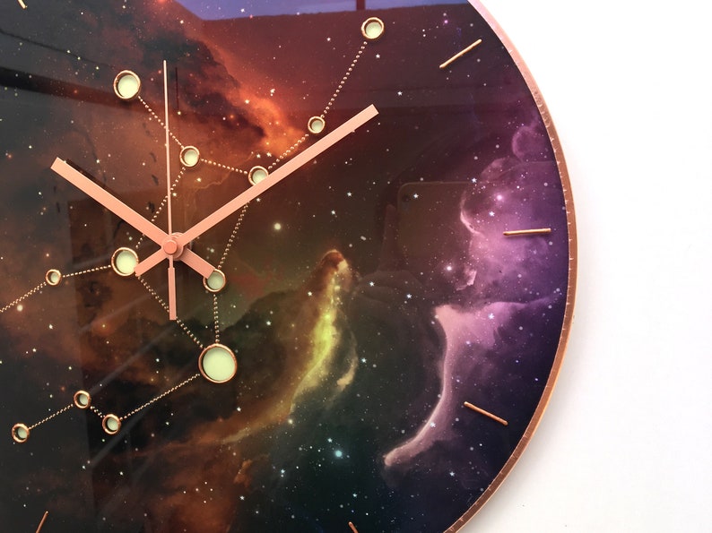 Virgo Sign Gift, Glow In The Dark, Celestial Sky Clock, Wall Clock, Astrology Clock, Steampunk Clock, Space Art, Space Decor, Silent Clock image 5