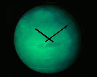 Glow in the dark Neptune Planet Blue Glass Wall Clock • Customizable Wall Art