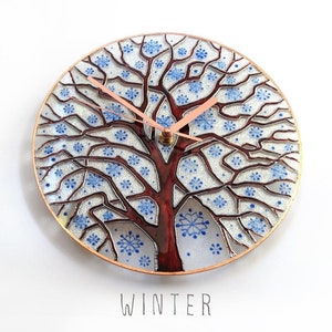 Stained Glass Clock, Wall Clock, Stained Glass, Glass Painting, Hand Painted Glass Clock, Unique Clock, Art Glass, Modern Clock,Four Seasons Winter