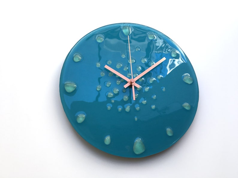 Glow in the Dark Wall Clock, 10 Recycled Glass Clock, Fused Glass Art Clock, Wall Decor, Blue Wall Clock, Nautical Wall Clock, Art Clock image 3