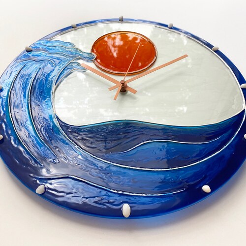 Stained Glass Clock Beach Wall Clock Nautical Wall Clock Etsy