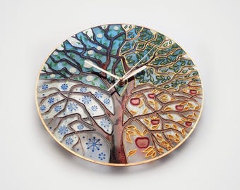 Tree of Life Large Wall Clock • Hand Painted Glass Oversized Wall Art • Wedding Gift