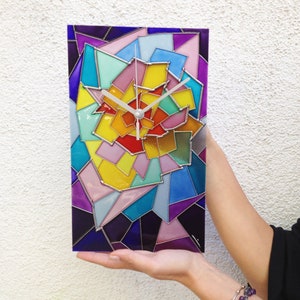 Arte de parede em mosaico, vitral, Gaudi, decoração de parede, relógio de parede em mosaico, decoração de arte de Gaudi, relógio de parede abstrato, arte em vidro, arte contemporânea