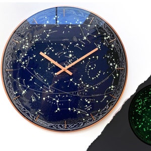 Vintage Star Clock, Stellar Constellations, Celestial Sky, Glow In Dark Clock, Galaxy Wall Clock, Astrology Gift, Oversized Clock, Stars Sky