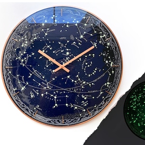 Vintage Stern Uhr, Sternenkonstellationen, himmlischen Himmel, im Dunkeln leuchtend, Starburst Uhr, Galaxie Uhr, Astrologie Geschenk, übergroße Uhr