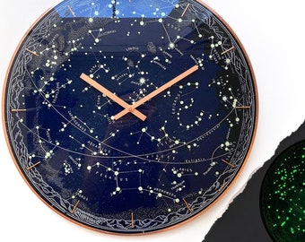 Vintage Star Clock, Stellar Constellations, Celestial Sky, Glow In Dark Clock, Galaxy Wall Clock, Astrology Gift, Oversized Clock, Stars Sky