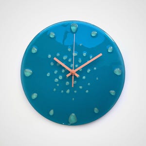 Glow in the Dark Wall Clock in Blue Colour: 10" Recycled Fused Glass Art