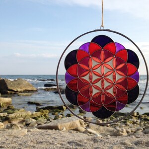 Flower of life, Stained Glass Mandala , Sacred Geometry Art, Stained Glass SUNcatcher, Wall Нanging, Wall Decor, Yoga Gift, Yoga Decoration image 8