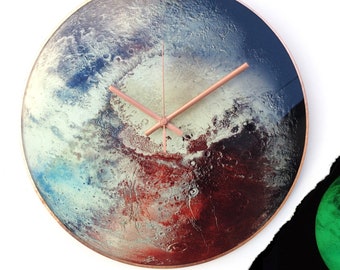 Pluto Wall Clock, Scorpio Sign Gift, Unique Wall Decor, Planet Wall Clock, Space Decor, Large Glass Clock, Rustic Copper Design, Cosmos Art