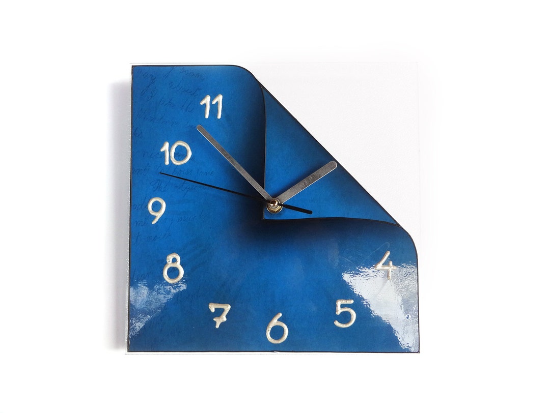 Blue Wall Clock Navy Blue Clock Unusual Wall Clock Silent Etsy