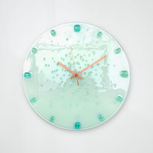 White Fused Glass Wall Clock: Glow in the Dark, Minimalist 10" Handmade Clock
