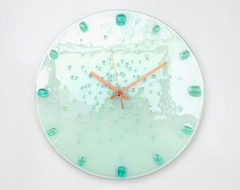 White Fused Glass Wall Clock: Glow in the Dark, Minimalist 10" Handmade Clock