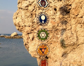 Wall Hanging Chakras • Set of 7 Chakra Suncatchers • Modern Stained Glass Art • Spiritual Gift • Yoga Decor