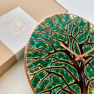 Hand painted Tree of Life wall clock with gift packaging, handmade glass wall clock, unique gift for nature lovers and tree lovers