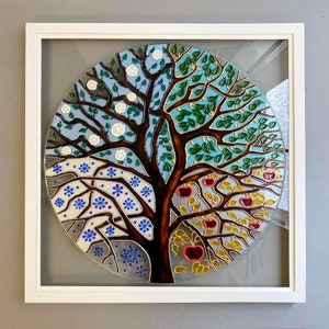 Wedding Gift, Stained Glass Art, Glass Painting, Hand Painted Glass, Nature Painting, Glass Art Deco, Four Seasons Painting, Gift for Her