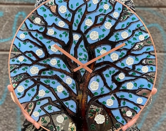Spring Flower Tree of Life Glass Wall Clock: Modern Home and Kitchen Decor