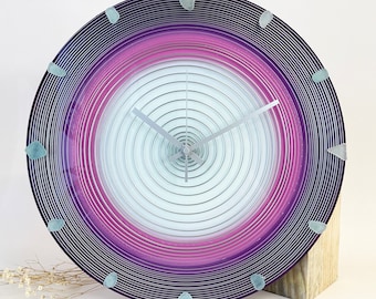 Purple Spiral Glass Wall Clock: Modern Art Home Decor