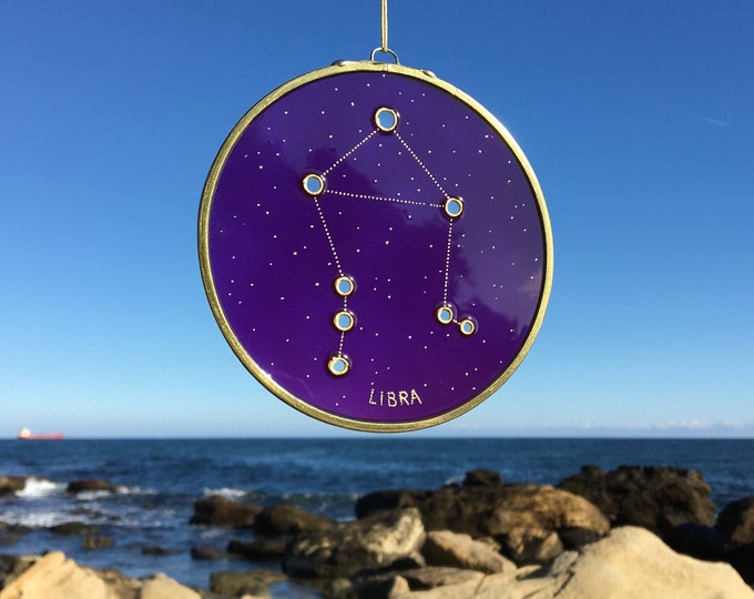 Libra Constellation, Sun Catcher, Nebula Art, Painting on Glass, Astrology Gift, Space Decor, Libra Gift, Stained on Glass, Art Glass