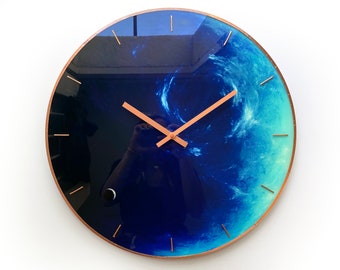 Large Wall Clock, Neptune, Pisces Sign, Nautical Clock, Blue Glass Clock, Space Clock, Modern Clock, Unique Clock, Copper Wall Clock