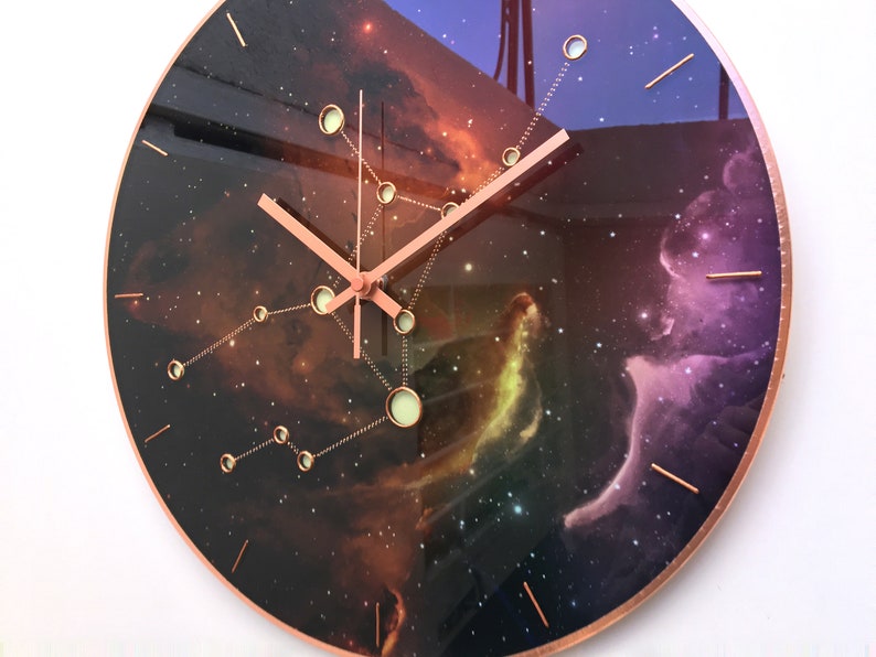 Virgo Sign Gift, Glow In The Dark, Celestial Sky Clock, Wall Clock, Astrology Clock, Steampunk Clock, Space Art, Space Decor, Silent Clock image 6