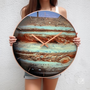 Oversized Wall Clock made on Glass, Jupiter Planet • Glow in the Dark